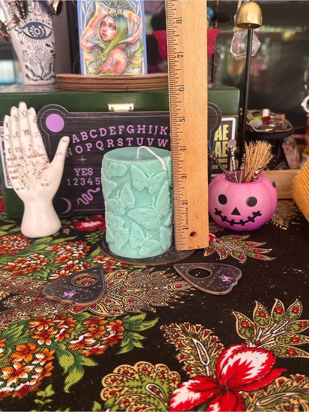 Butterfly Pillar Candle | Aqua Butterfly Candle | Cottagecore Decor